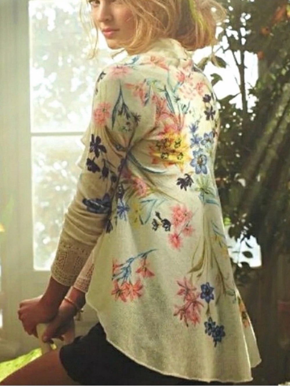 Anthro Knitted & Knotted Fleur Des Champs Cardigan Sz large